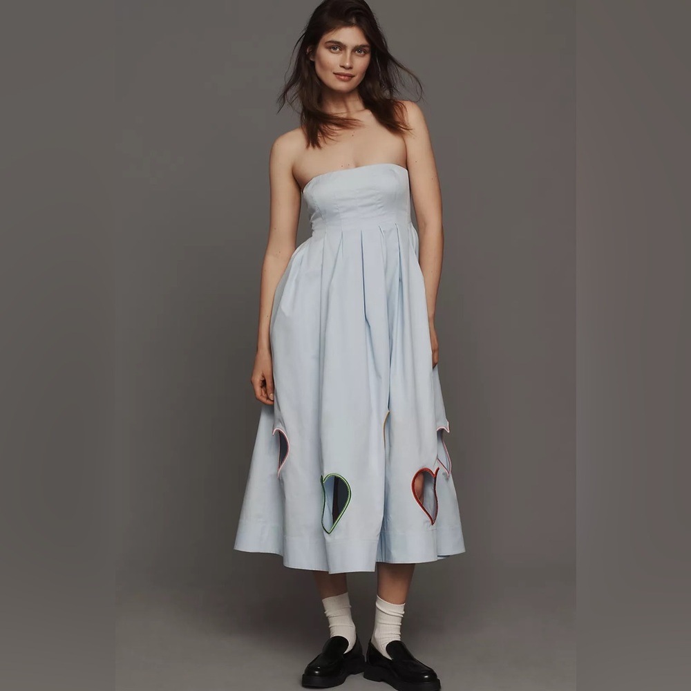 Mare Mare Strapless Cut-Out Hearts A-Line Midi Dress by Anthropologie - Picture 4 of 8